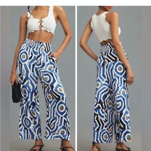 ANTHROPOLOGIE Maeve The Saria Smocked Wide-leg Pants In Blue size S